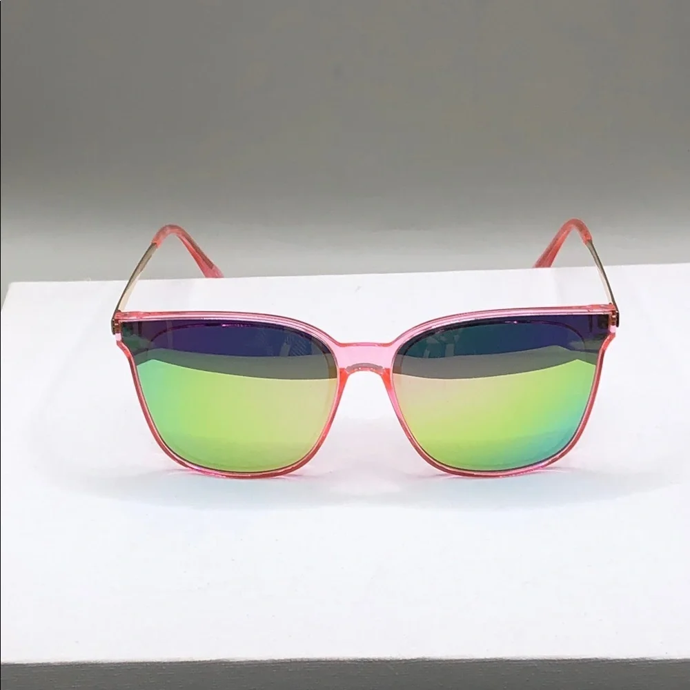 DUCO W016 Vintage-Retro STYLE Round Sunglasses Pink Green Mirror w Case Trendy